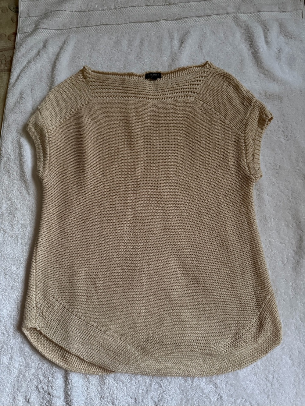 Light Beige 100% linen Cap-Sleeve Sweater Top